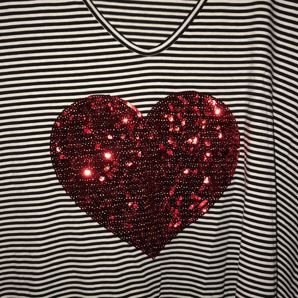 Avenue 22/24 Sequin Heart & Black/White Stripe T - Picture 5 of 6